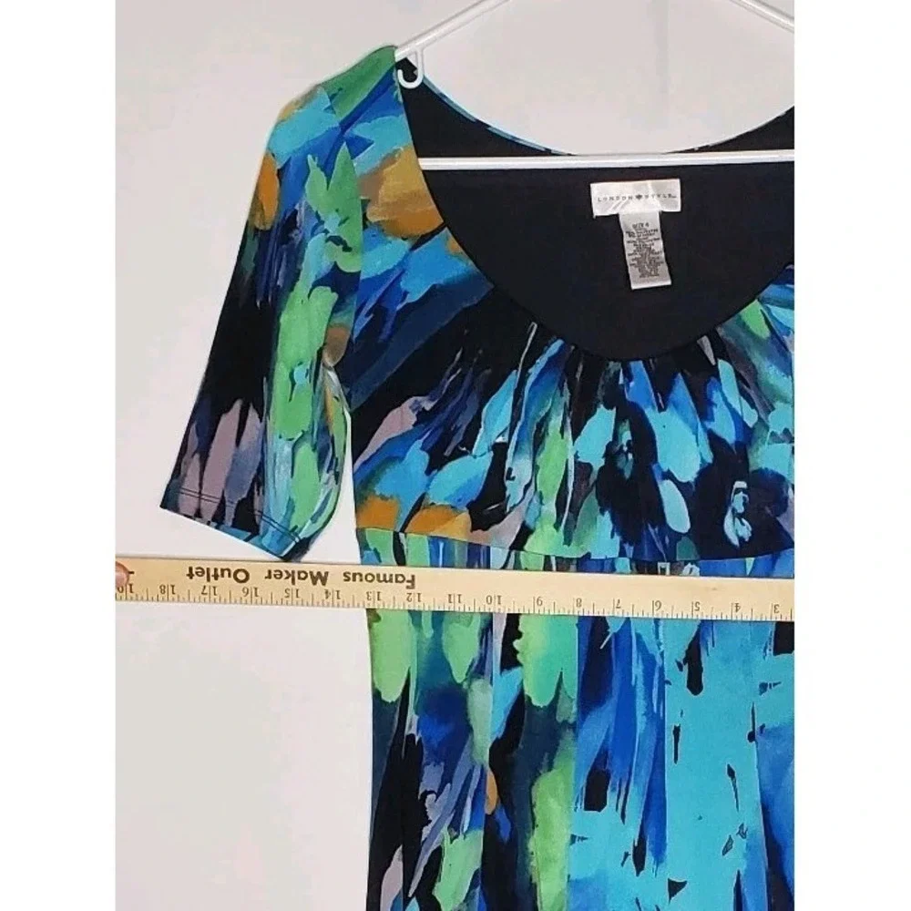 London Style Vtg Empire‎ Dress 4 Blue Artsy Watercolor Mermaid Forest Fairy Y2K